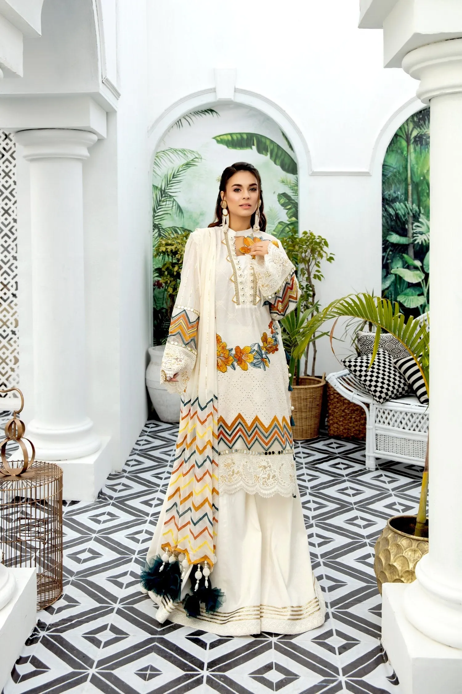 Adan's Libas Schiffli Embroidered Lawn Collection – Creamed Butter