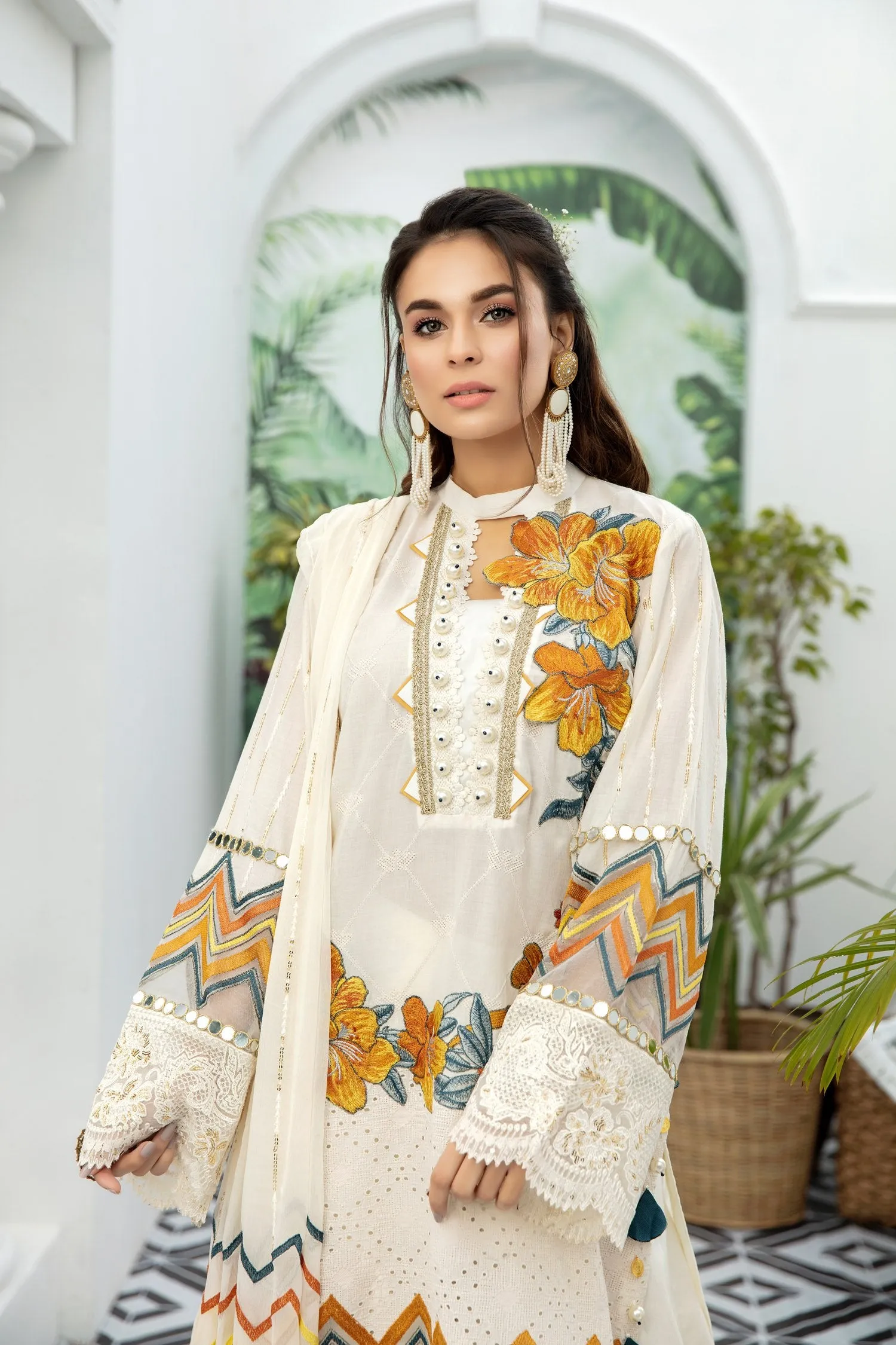Adan's Libas Schiffli Embroidered Lawn Collection – Creamed Butter