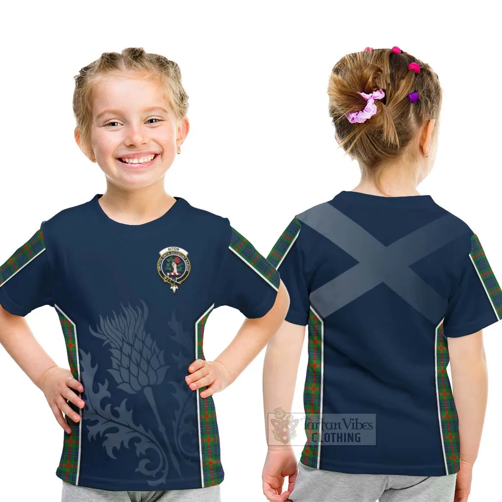 Aiton Tartan Kid T-Shirt with Family Crest and Scottish Thistle Vibes Sport Style