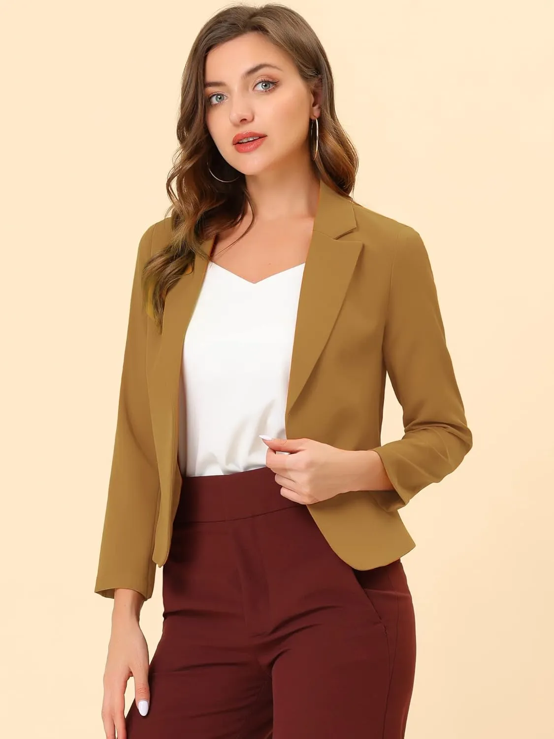 Allegra K Women's Open Front Office Work Business Casual Lightweight Summer Crop Suit Blazer