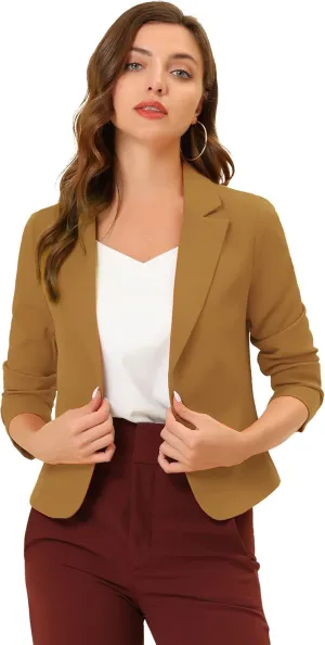 Allegra K Women's Open Front Office Work Business Casual Lightweight Summer Crop Suit Blazer