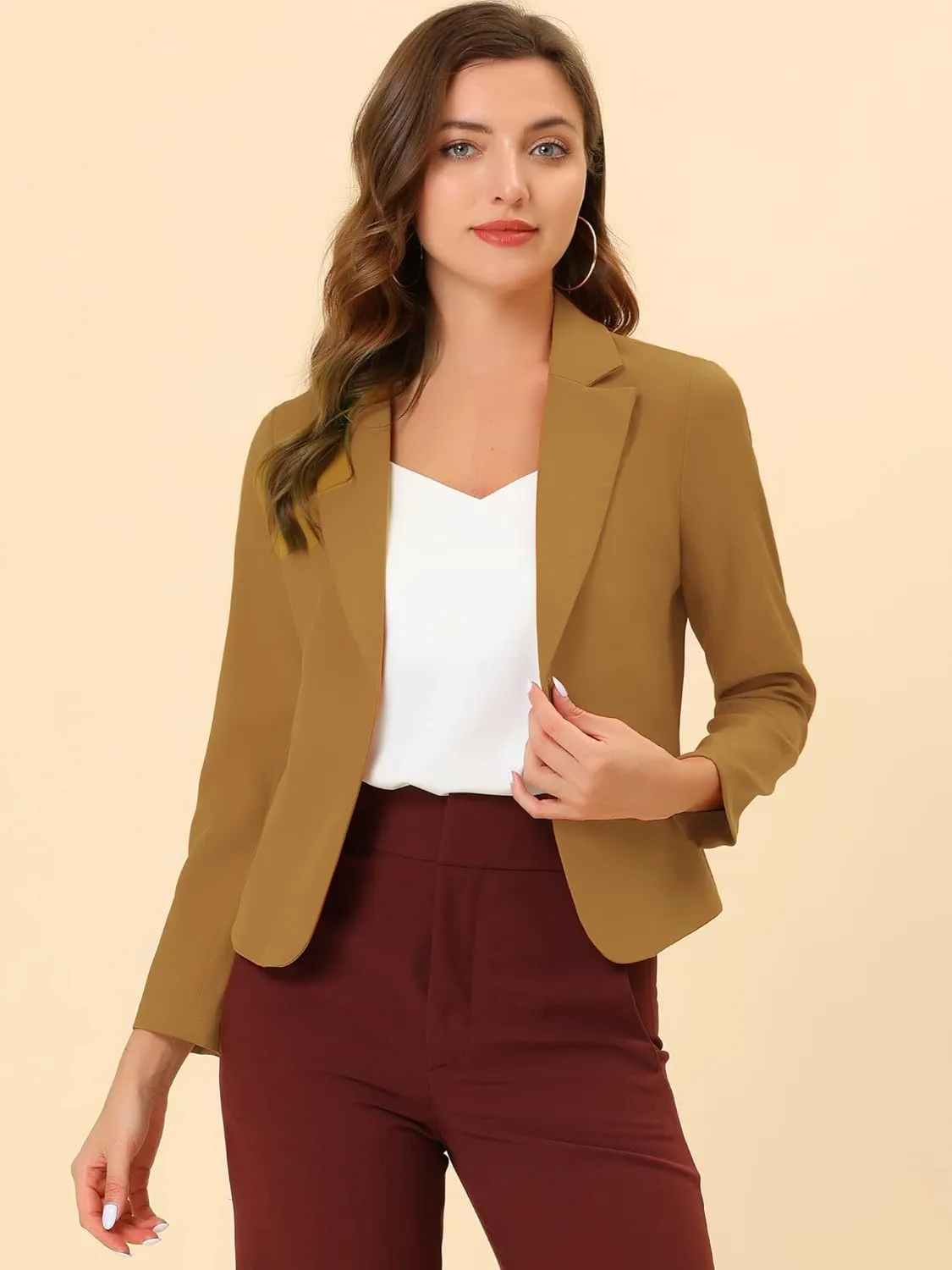Allegra K Women's Open Front Office Work Business Casual Lightweight Summer Crop Suit Blazer