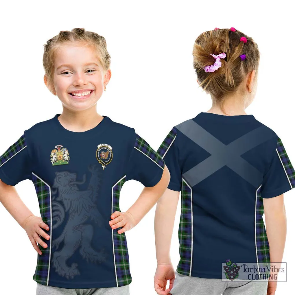 Baillie of Polkemmet Tartan Kid T-Shirt with Family Crest and Lion Rampant Vibes Sport Style