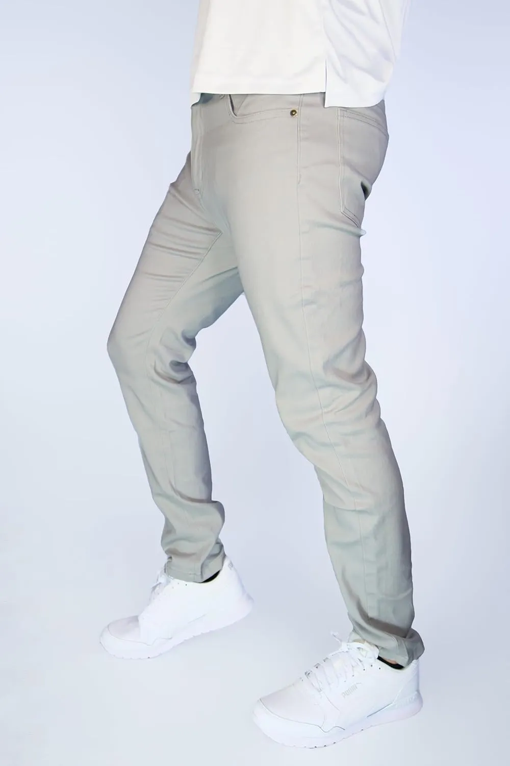 BAKANO Men's Skinny Slim Fit Stretch Pants Mid Rise with Flex Waist and 5 Pockets for Golf and Casual Wear Come in 3 Lengths