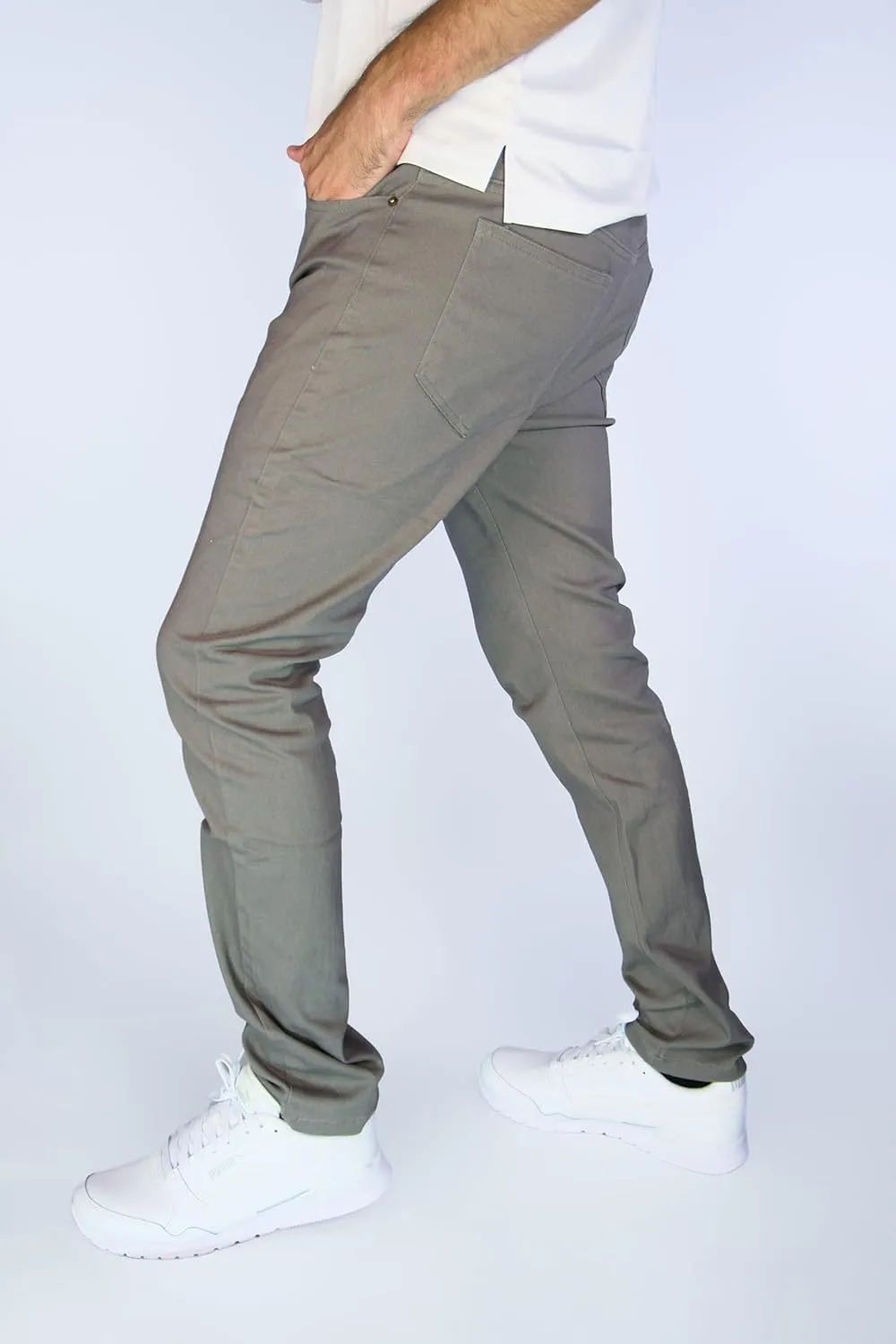 BAKANO Men's Skinny Slim Fit Stretch Pants Mid Rise with Flex Waist and 5 Pockets for Golf and Casual Wear Come in 3 Lengths