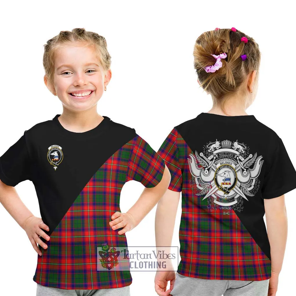 Belshes Tartan Kid T-Shirt with Family Crest and Military Logo Style