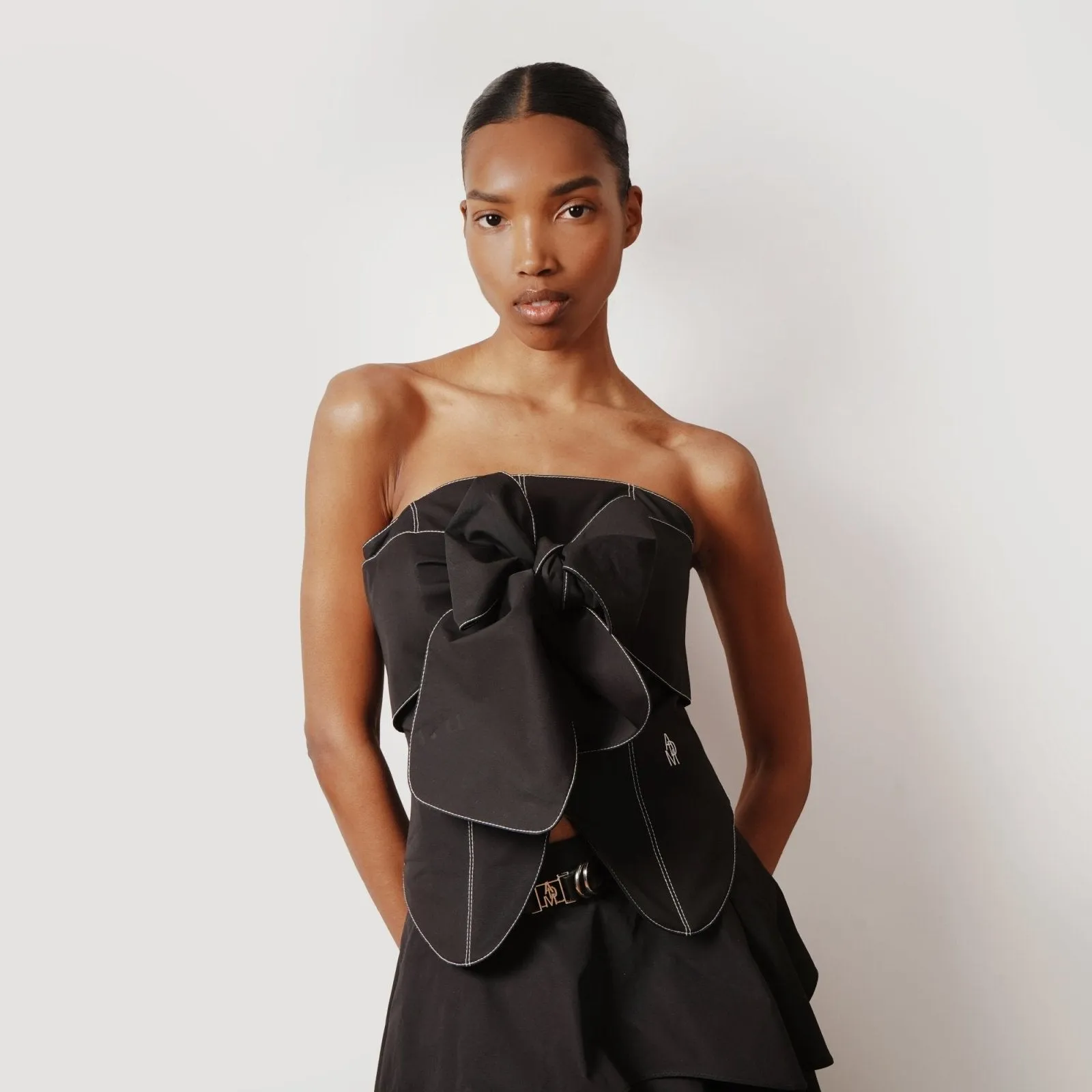 Black Bow Strapless Top