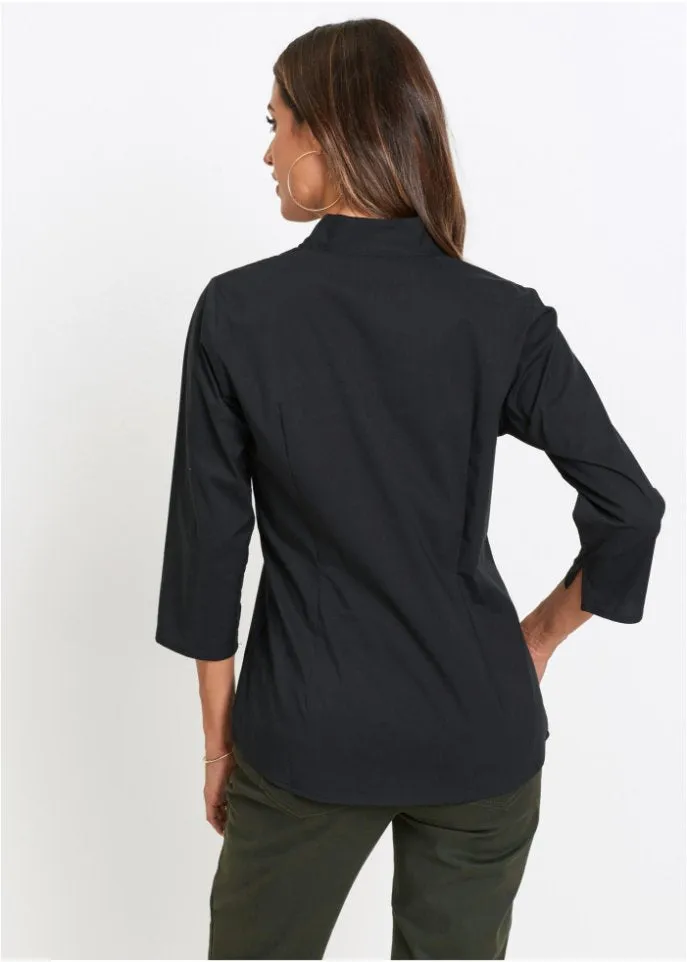 Blouse with stand-up collar Bpc Selection, black
