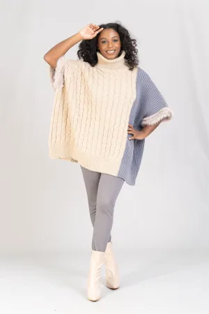 Boho Chic 2585 Faux FurTrim Cable Knit Sweater Tunic