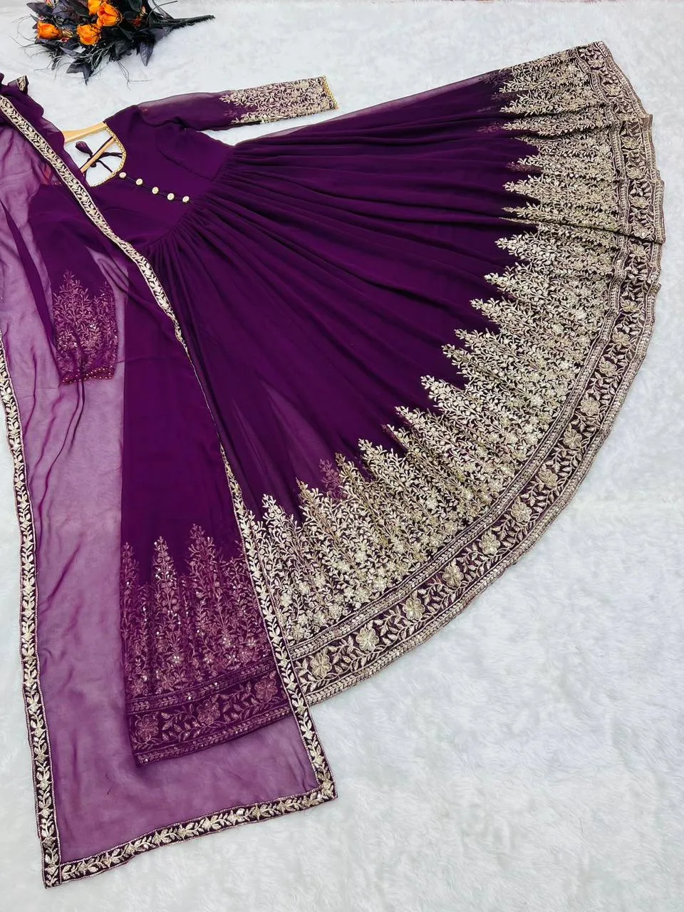 Classy Wine Color Sequence Embroidery Work Gown