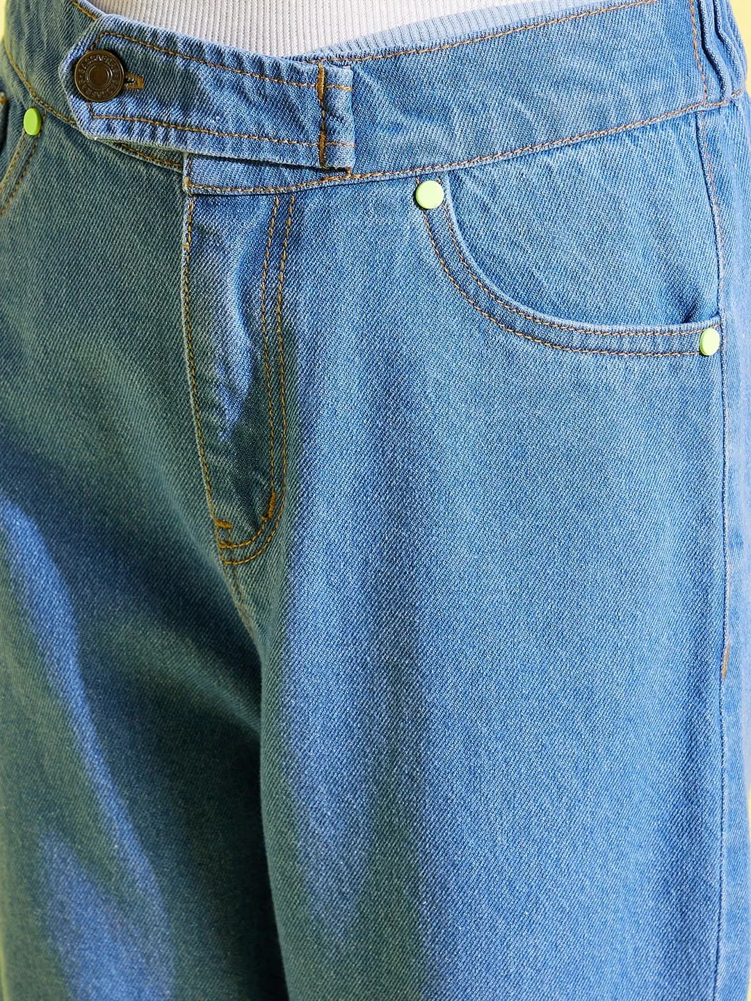 Girls Blue Contrast Hem Carrot Jeans - Lyush Kids