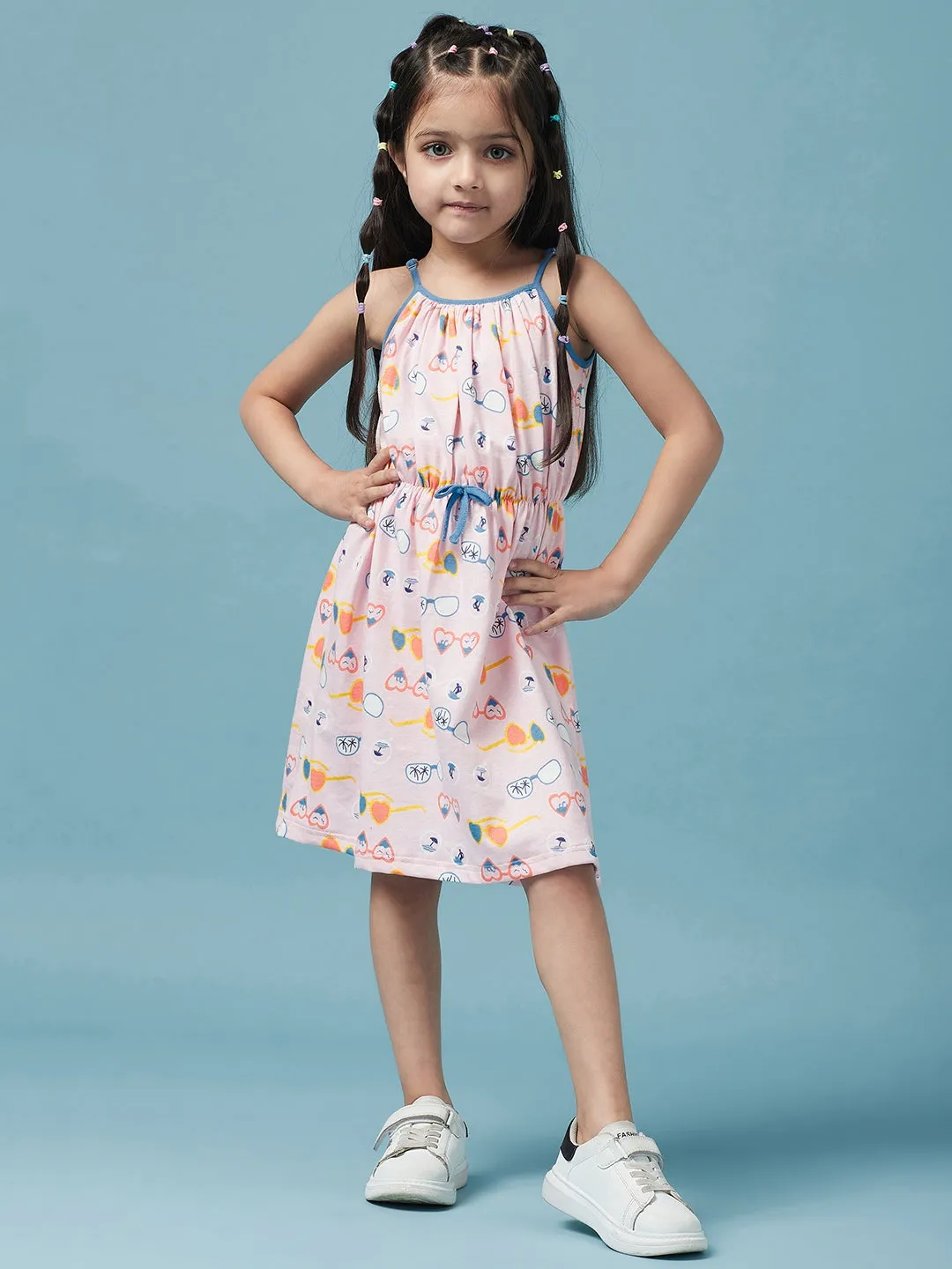 Girls Cotton Floral Printed A-Line Dress - Ps Peaches