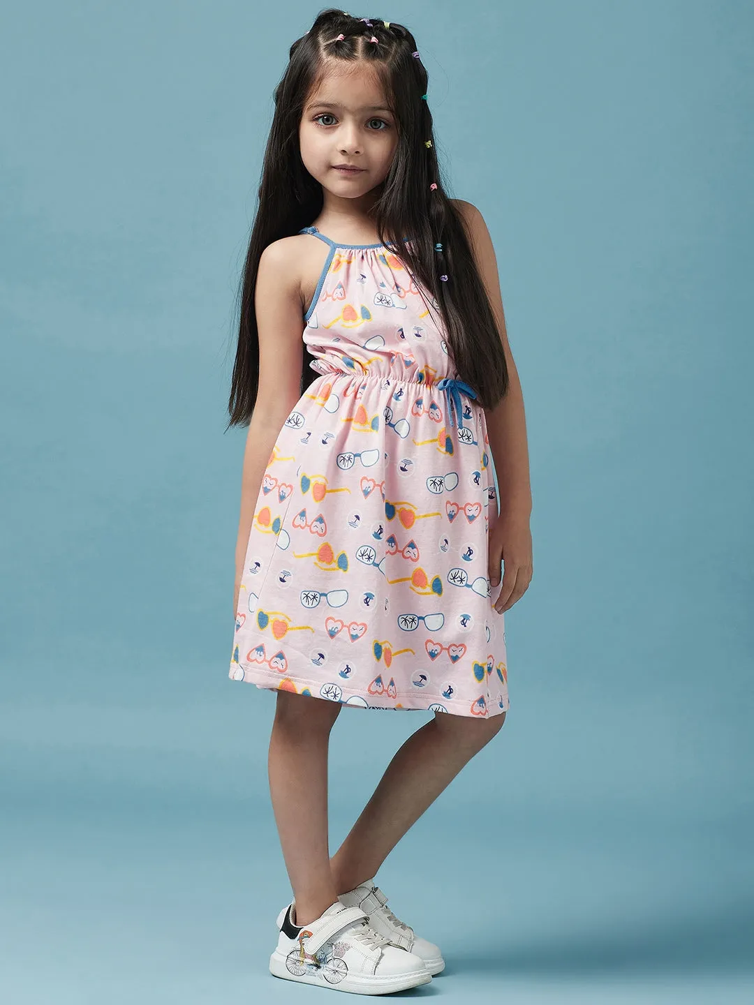 Girls Cotton Floral Printed A-Line Dress - Ps Peaches