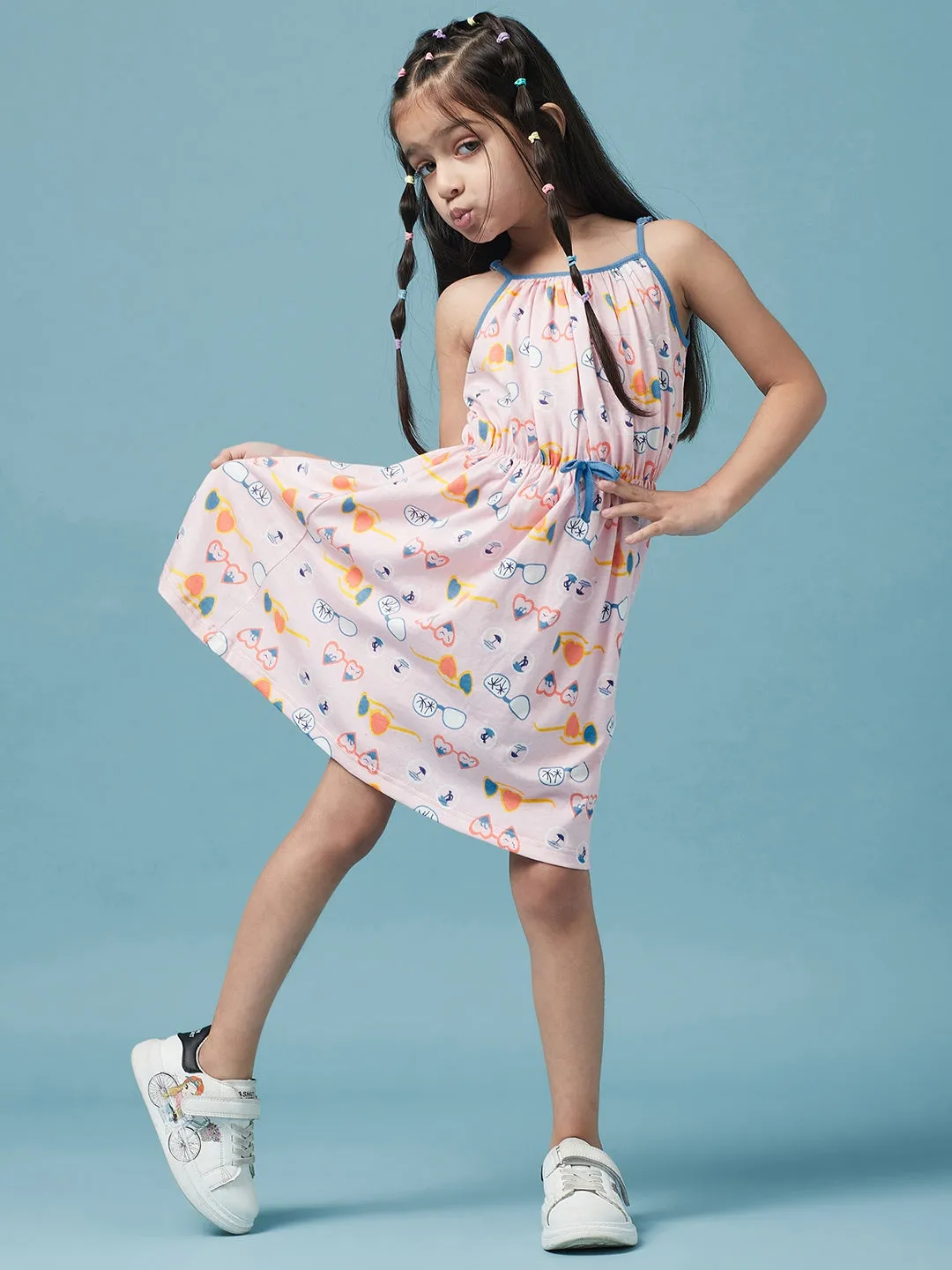 Girls Cotton Floral Printed A-Line Dress - Ps Peaches