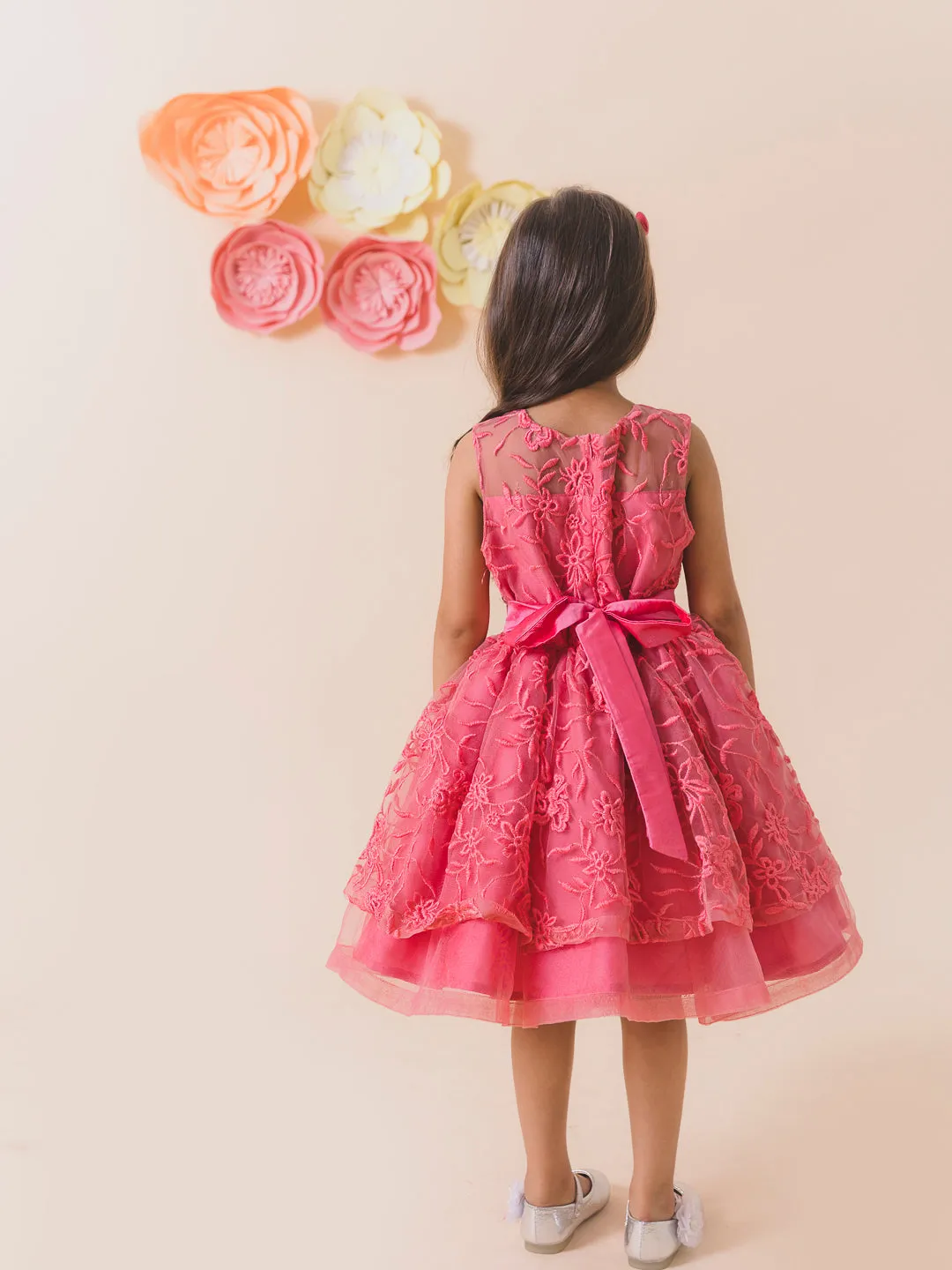Girls Embellished Net Dress - Ps Peaches
