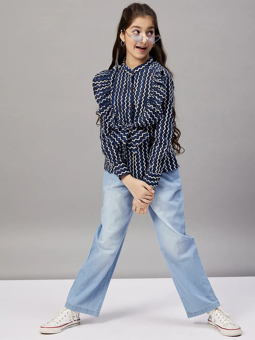Girl's Printed Top Blue - StyloBug KIDS