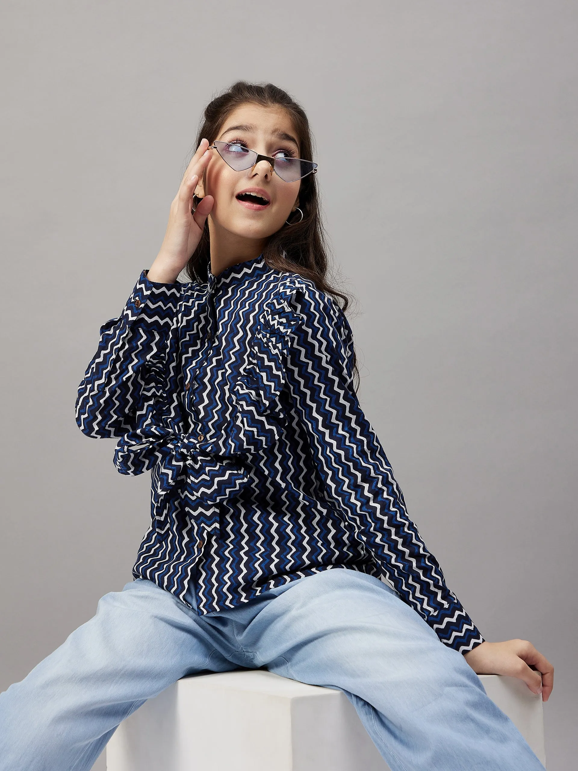 Girl's Printed Top Blue - StyloBug KIDS