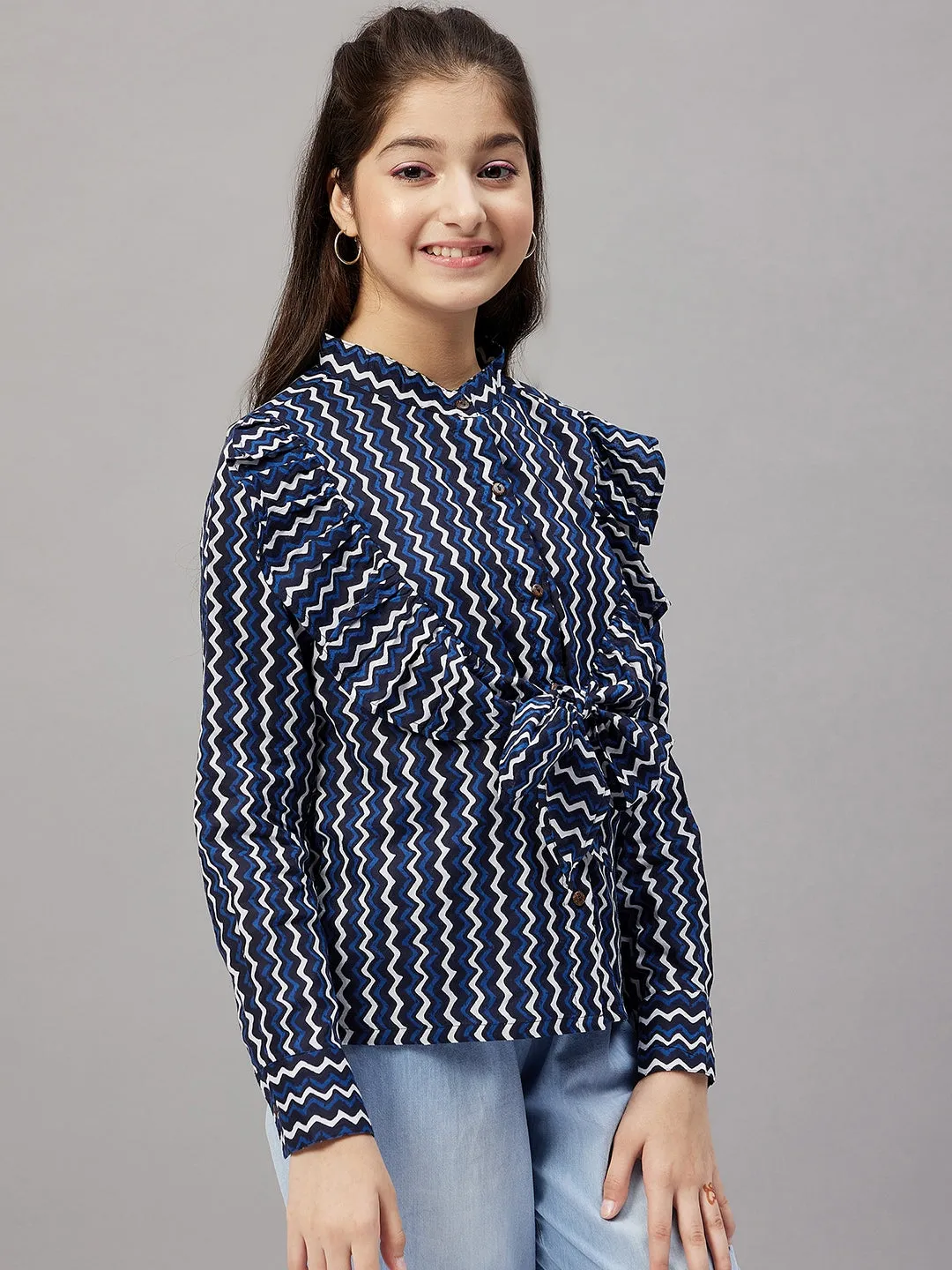 Girl's Printed Top Blue - StyloBug KIDS