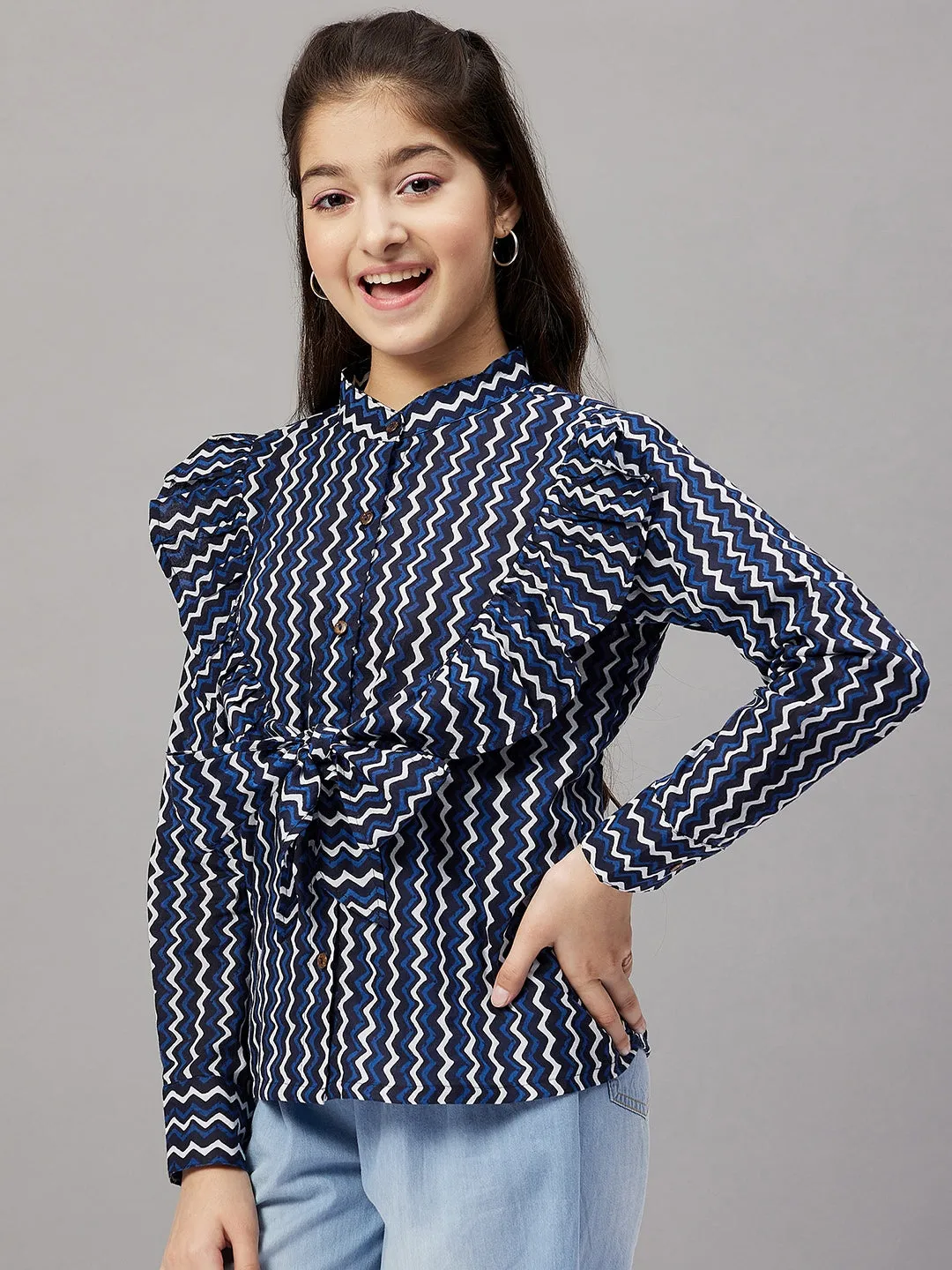 Girl's Printed Top Blue - StyloBug KIDS