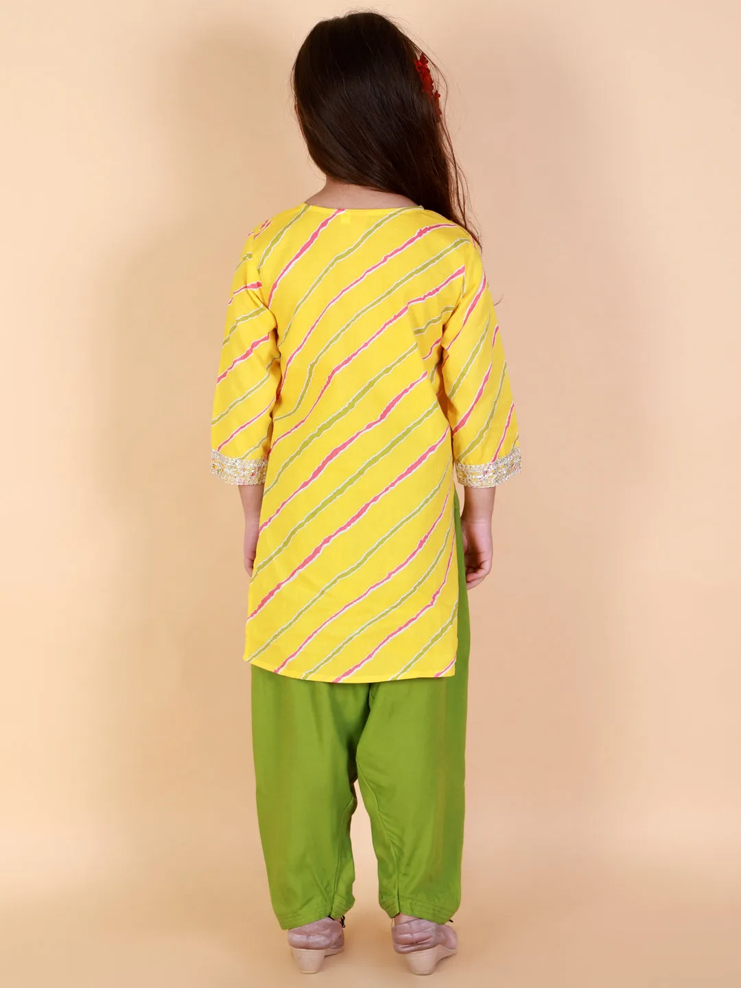 Girl's Pure Cotton  Leheriya Print Ankle Length Kurta & Salwar Set -KID1 Girls