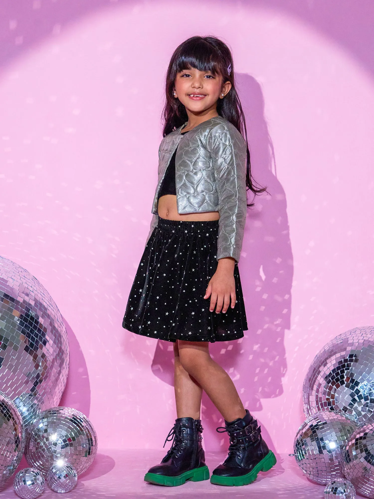 Girl's Sliver Shrug And Skirt With Bustier Co-Ordinate Set - Lil Drama