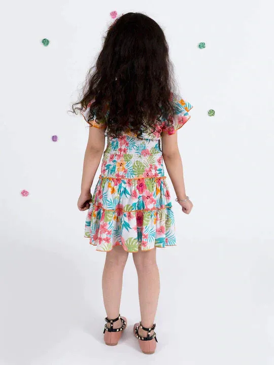 Girls White Blue Printed Top With Skirt - Ps Peaches