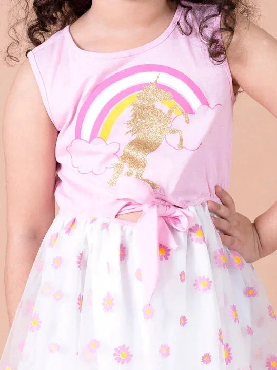 Girls White Pink Net Dress - Ps Peaches