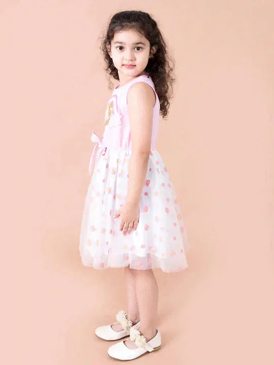 Girls White Pink Net Dress - Ps Peaches