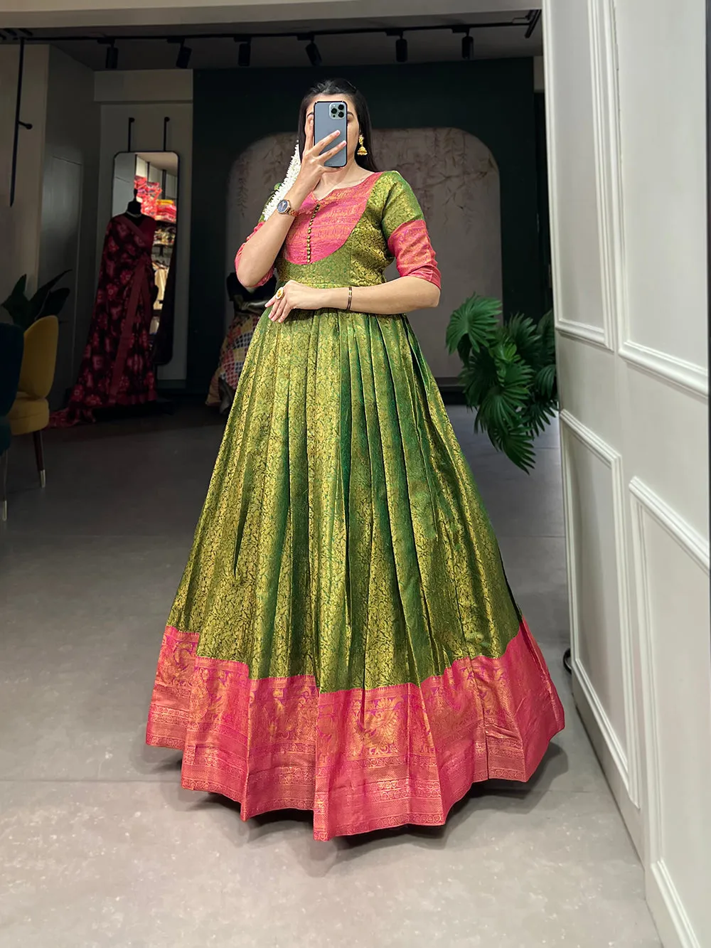 Green Color Zari Weaving Work Kanjivaram Traditional Dress