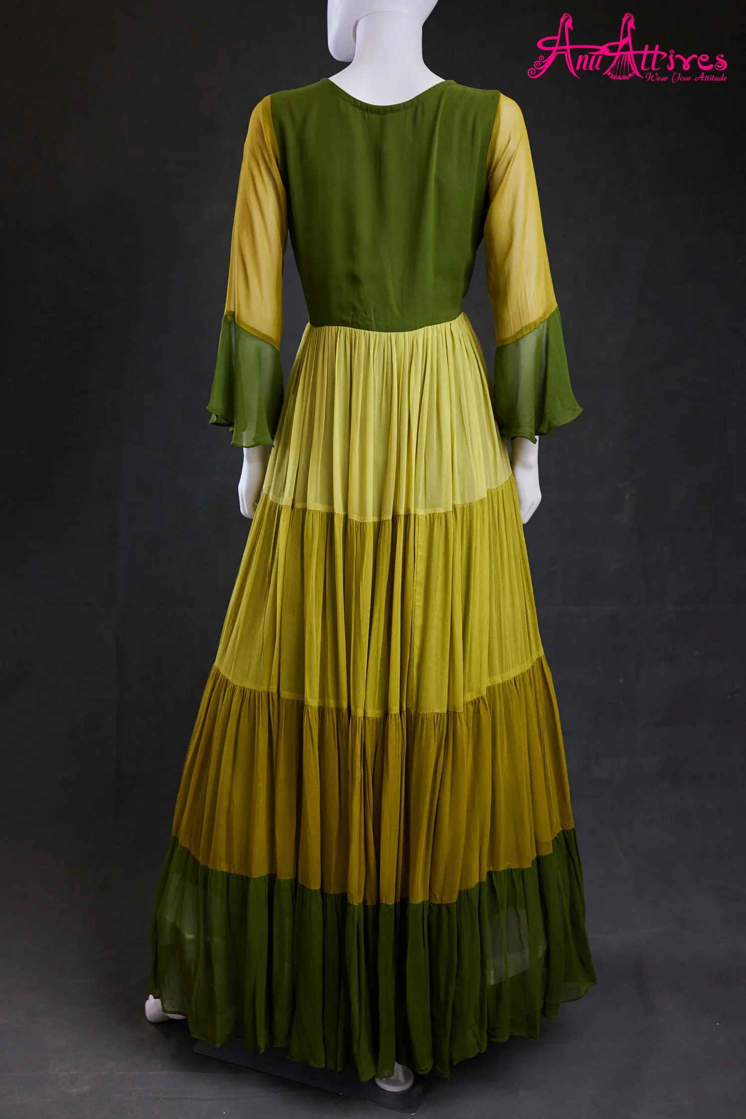 Green georgette A-Line Kurti