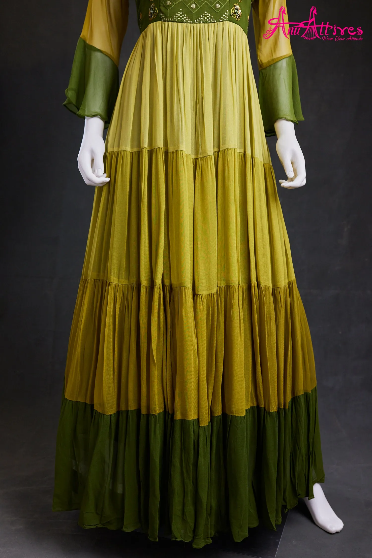 Green georgette A-Line Kurti