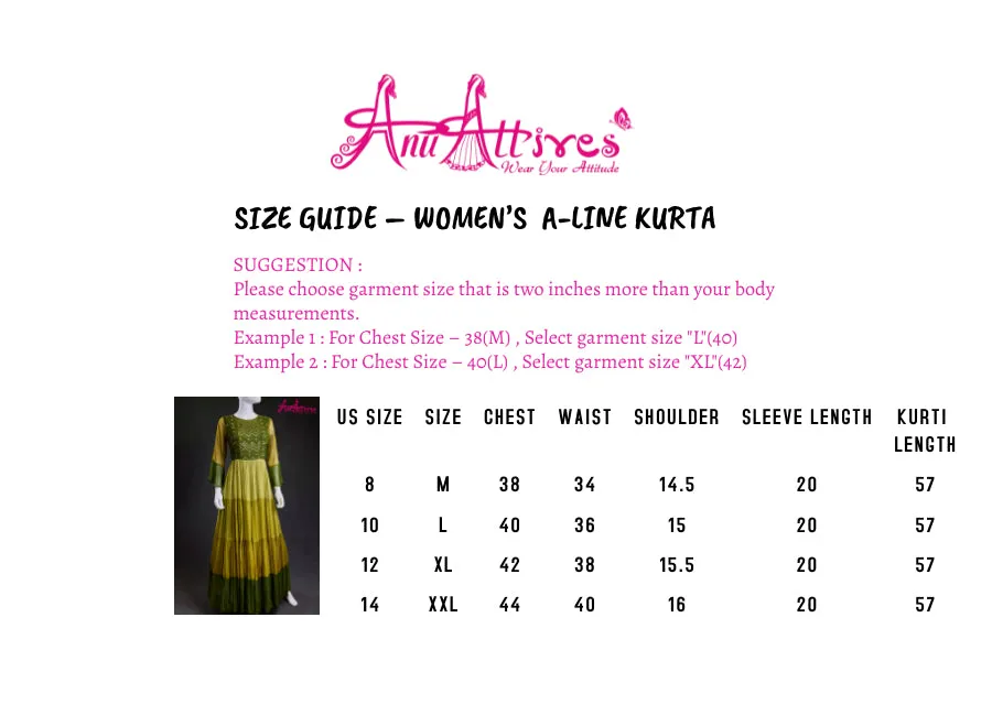 Green georgette A-Line Kurti