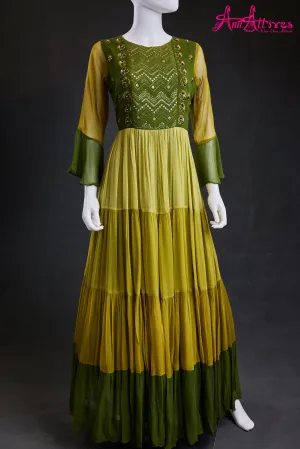 Green georgette A-Line Kurti