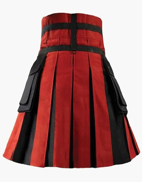 HYBRID KILT IN RED AND BLACK WITH GRAY APRON