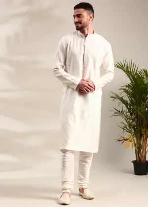 Ivory Silk Cotton Jaquard Kurta Set