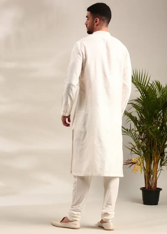 Ivory Silk Cotton Jaquard Kurta Set