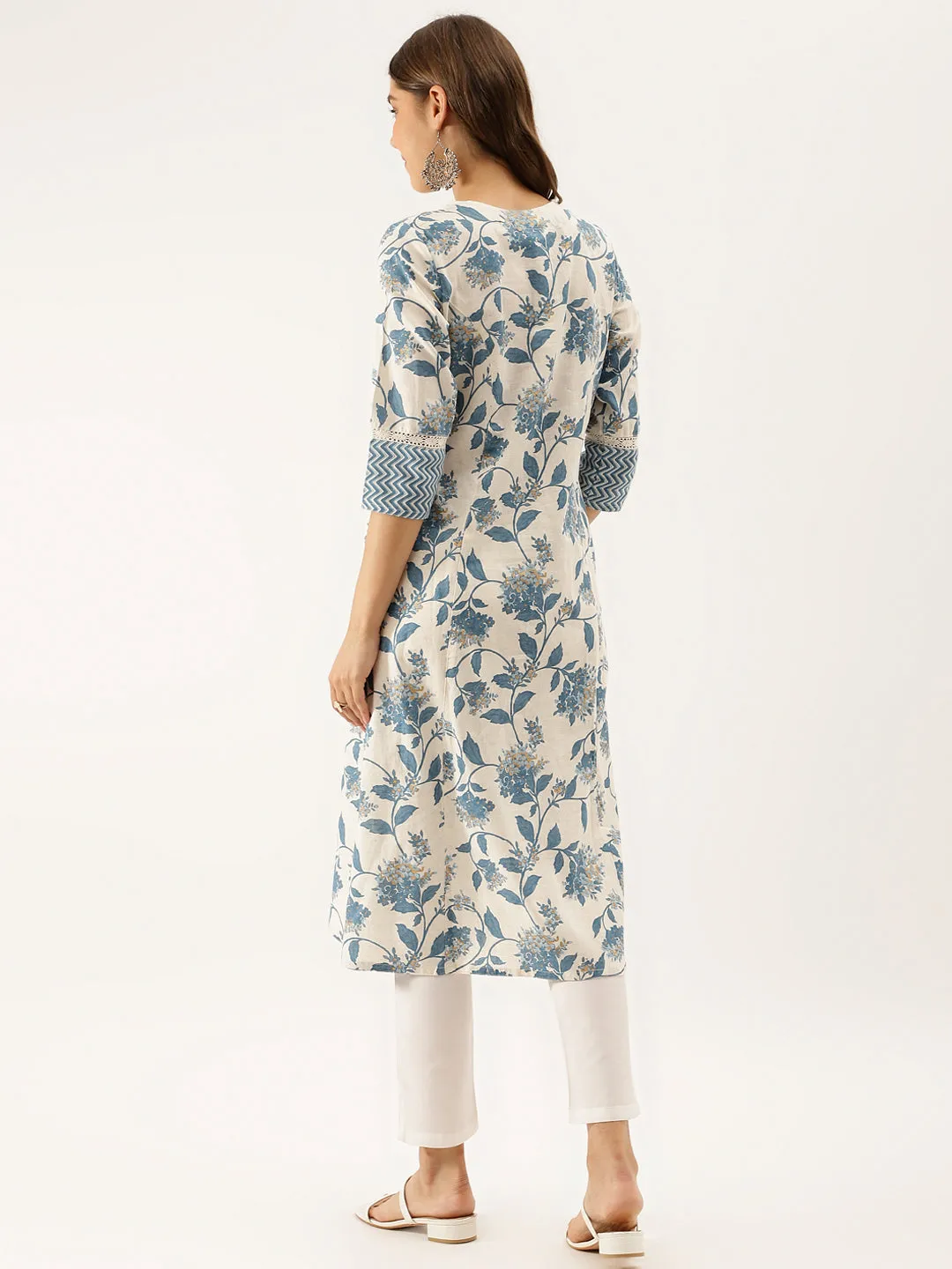 Jashvi Blue Floral Printed A-line Kurta
