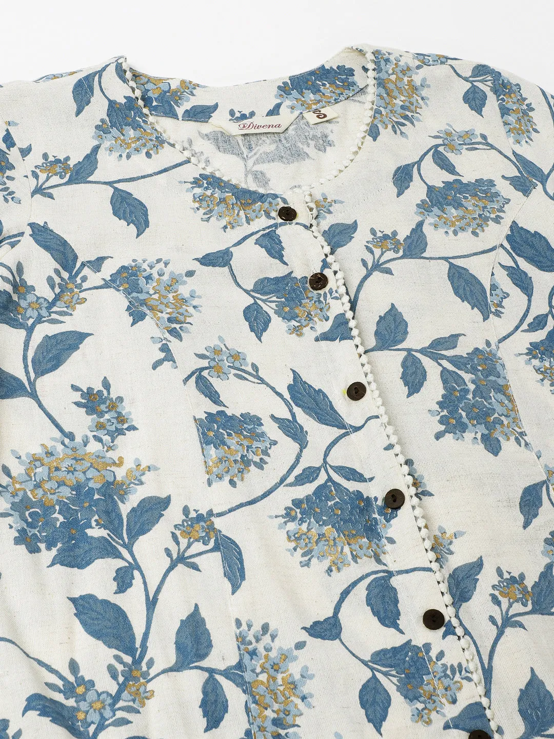 Jashvi Blue Floral Printed A-line Kurta