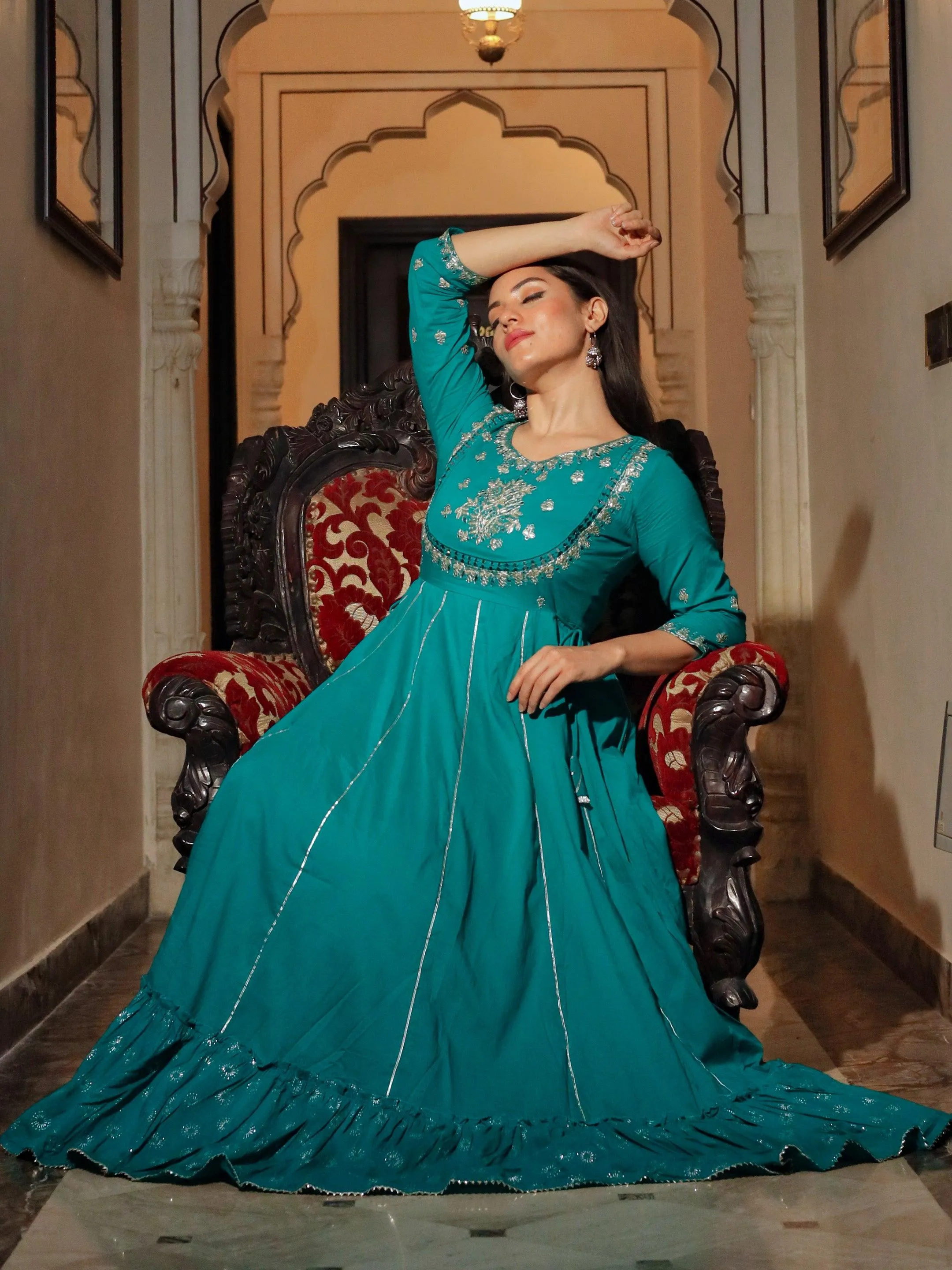 Jashvi Green Flared Kurta