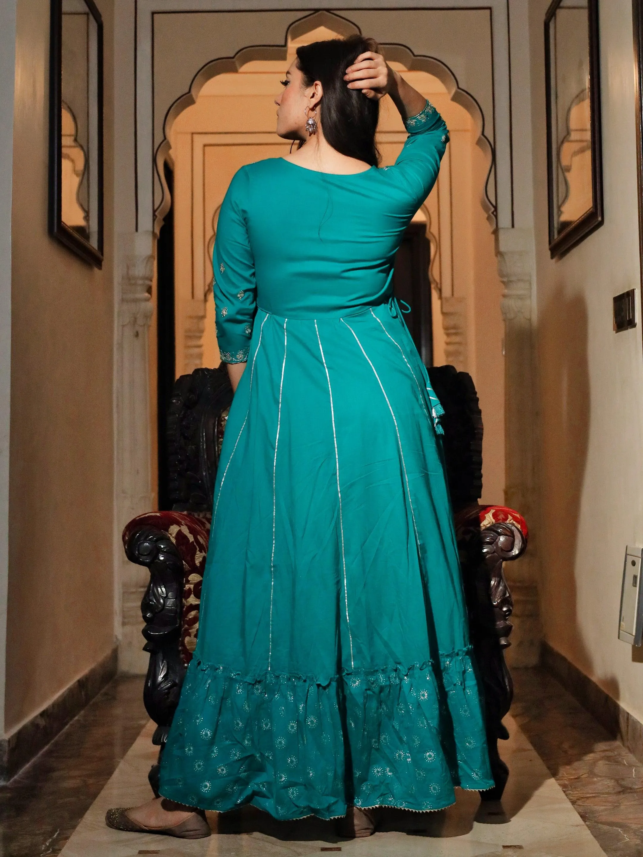 Jashvi Green Flared Kurta