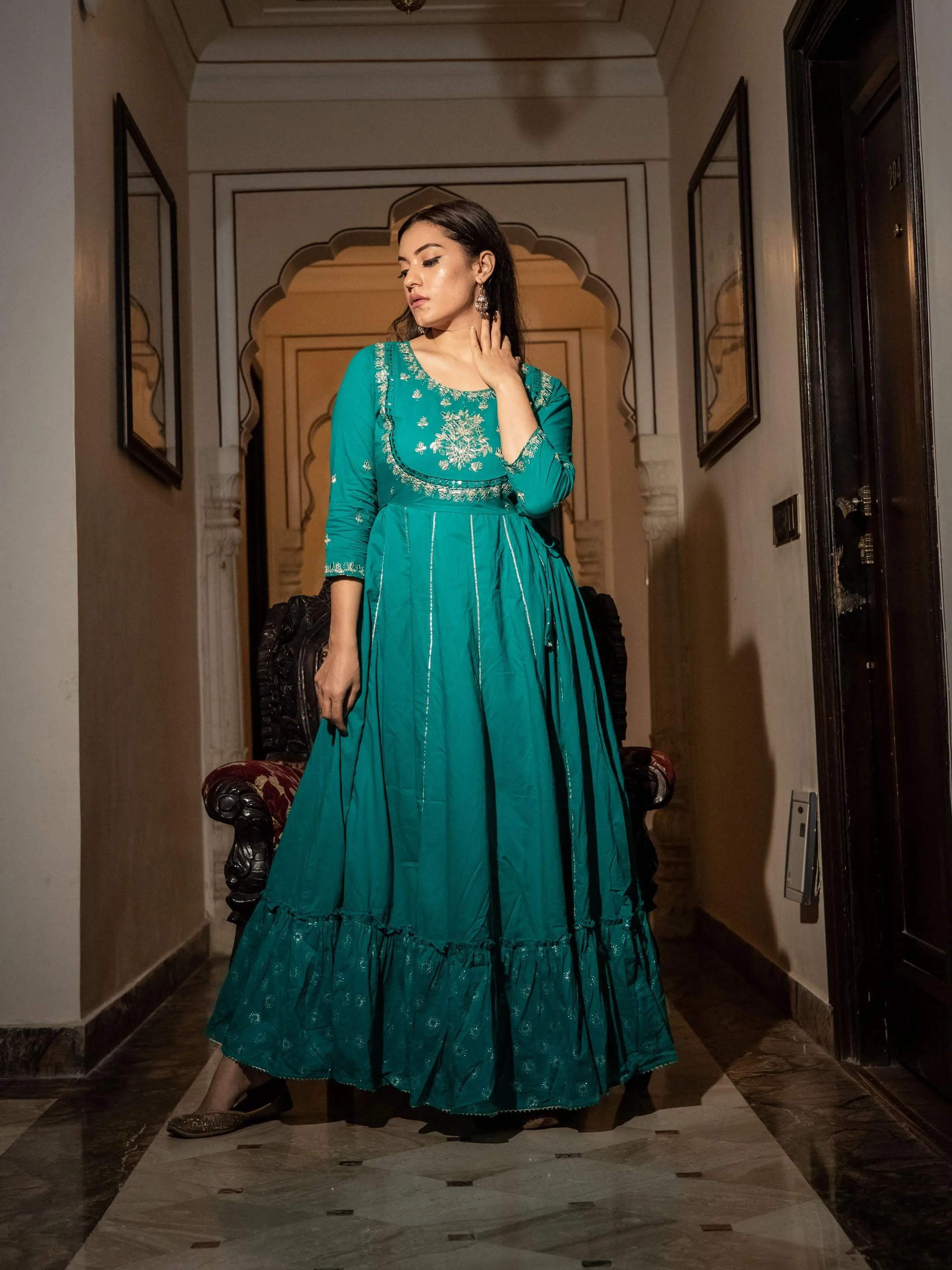 Jashvi Green Flared Kurta