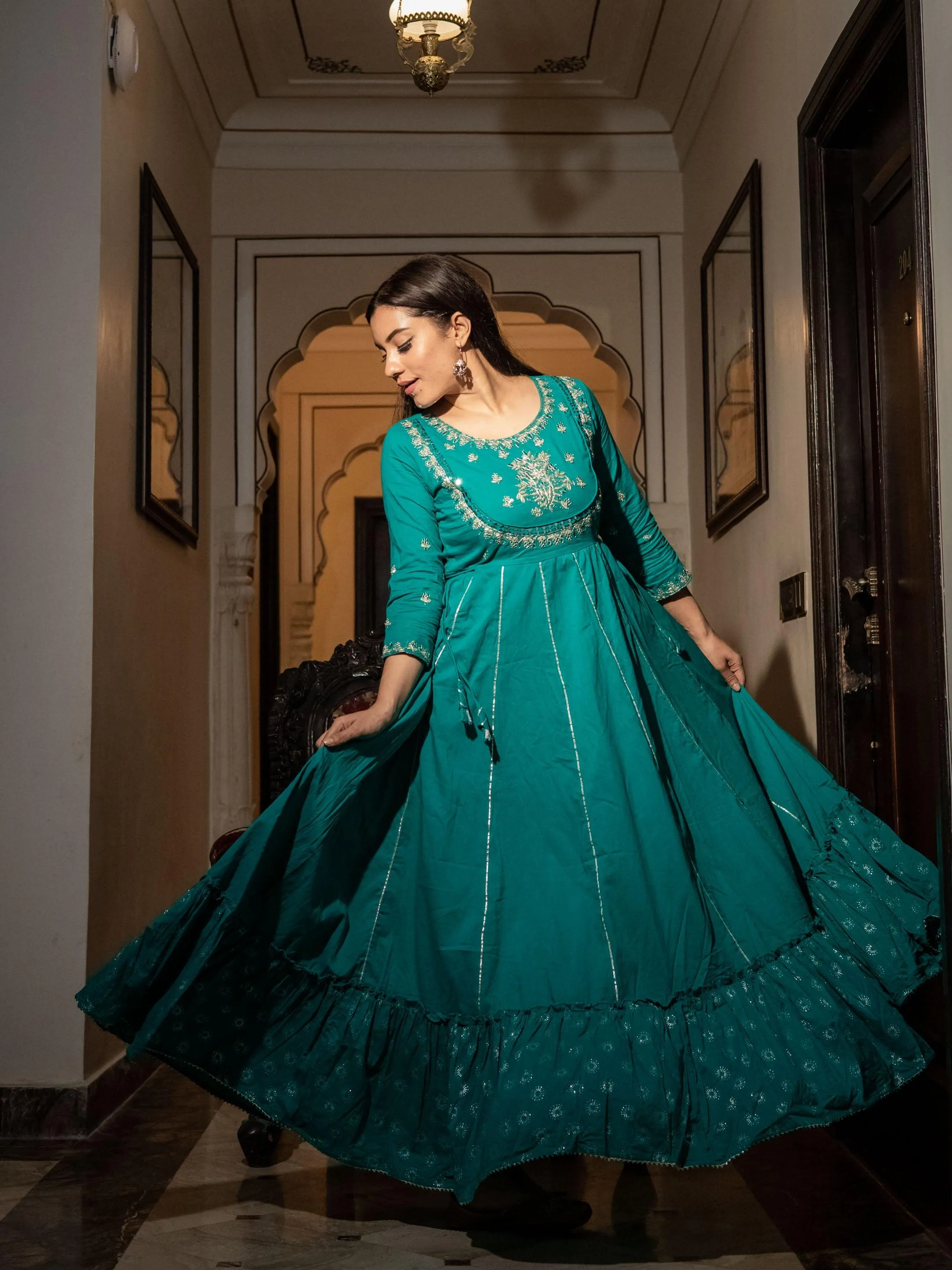 Jashvi Green Flared Kurta