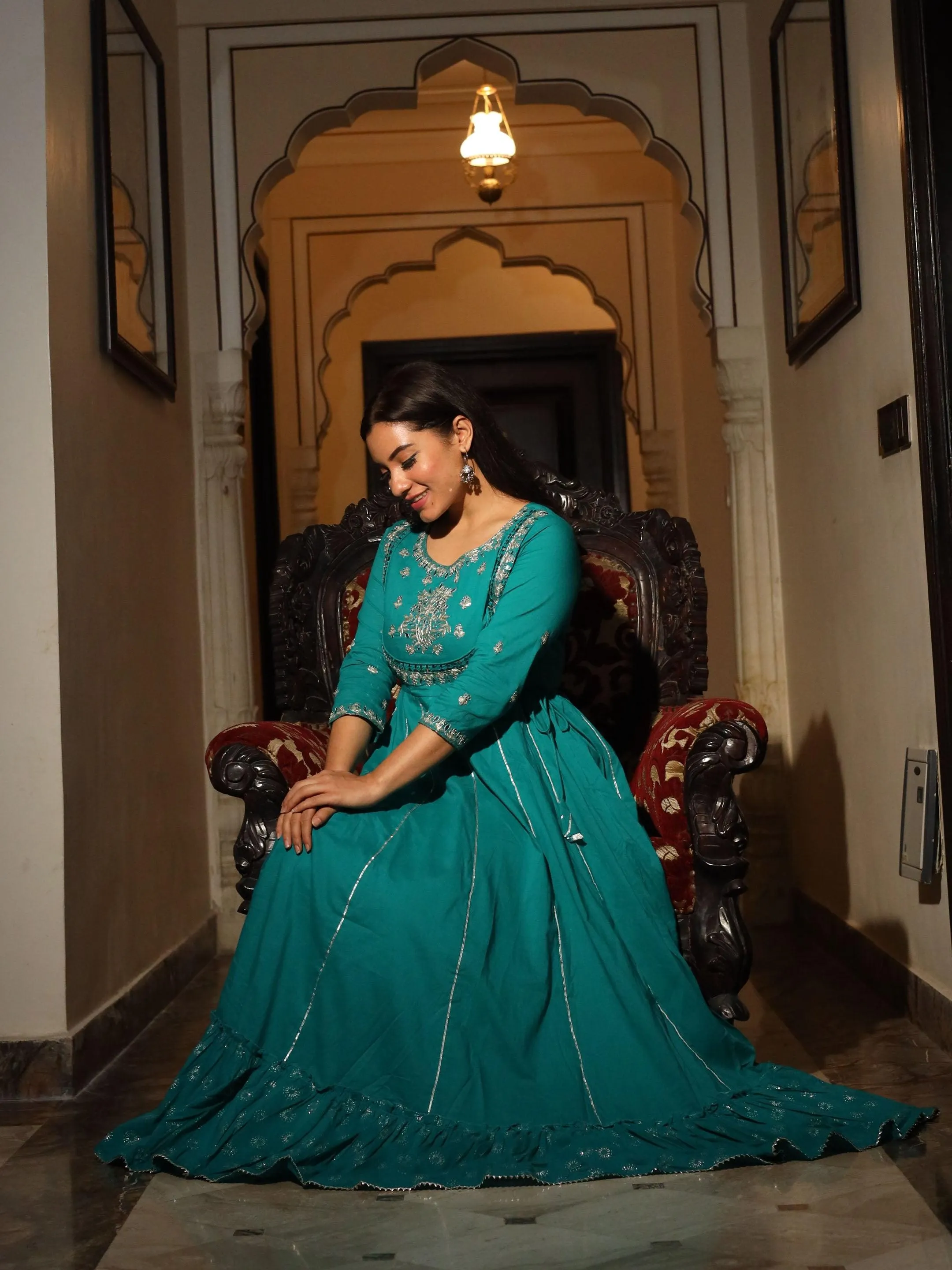 Jashvi Green Flared Kurta