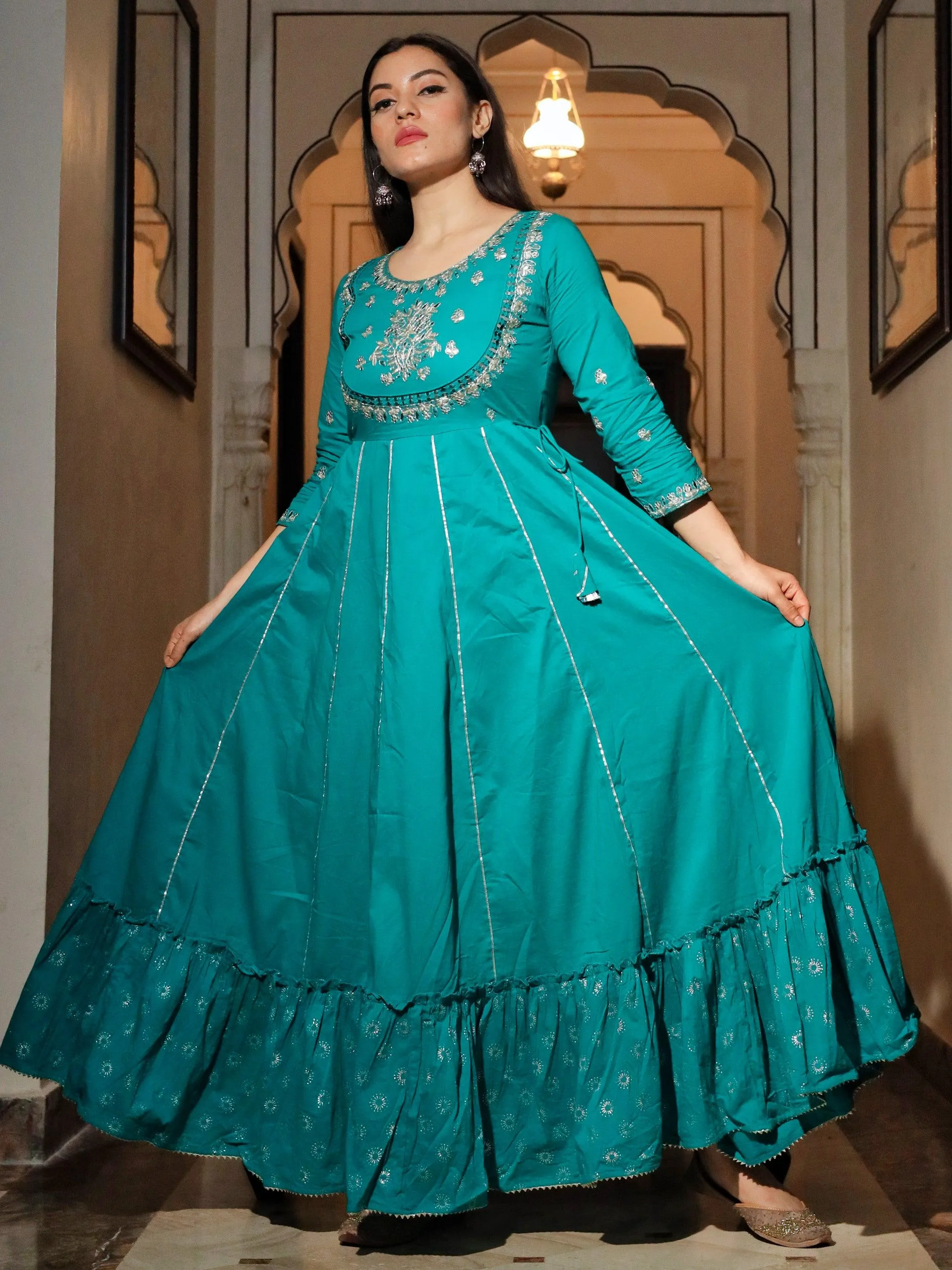 Jashvi Green Flared Kurta