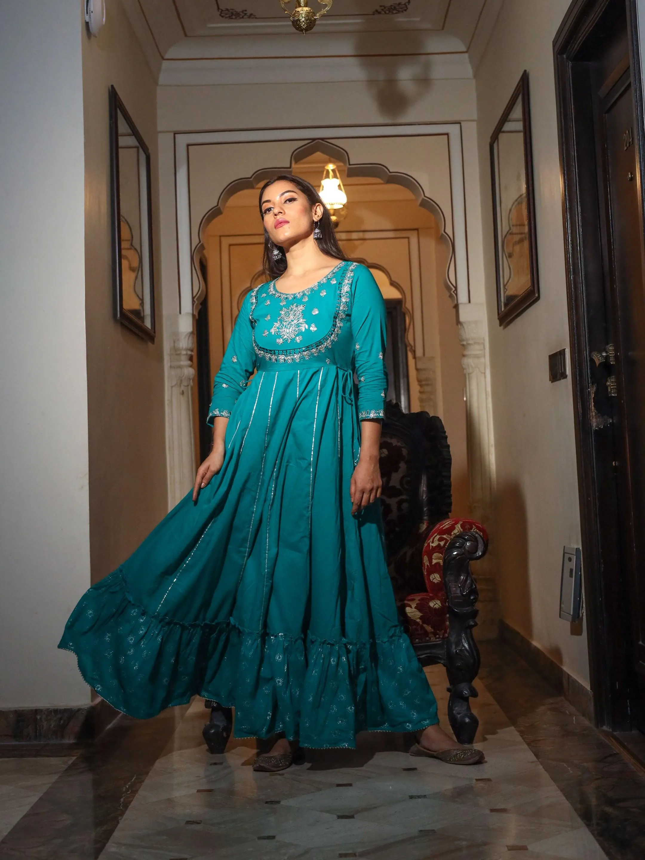 Jashvi Green Flared Kurta