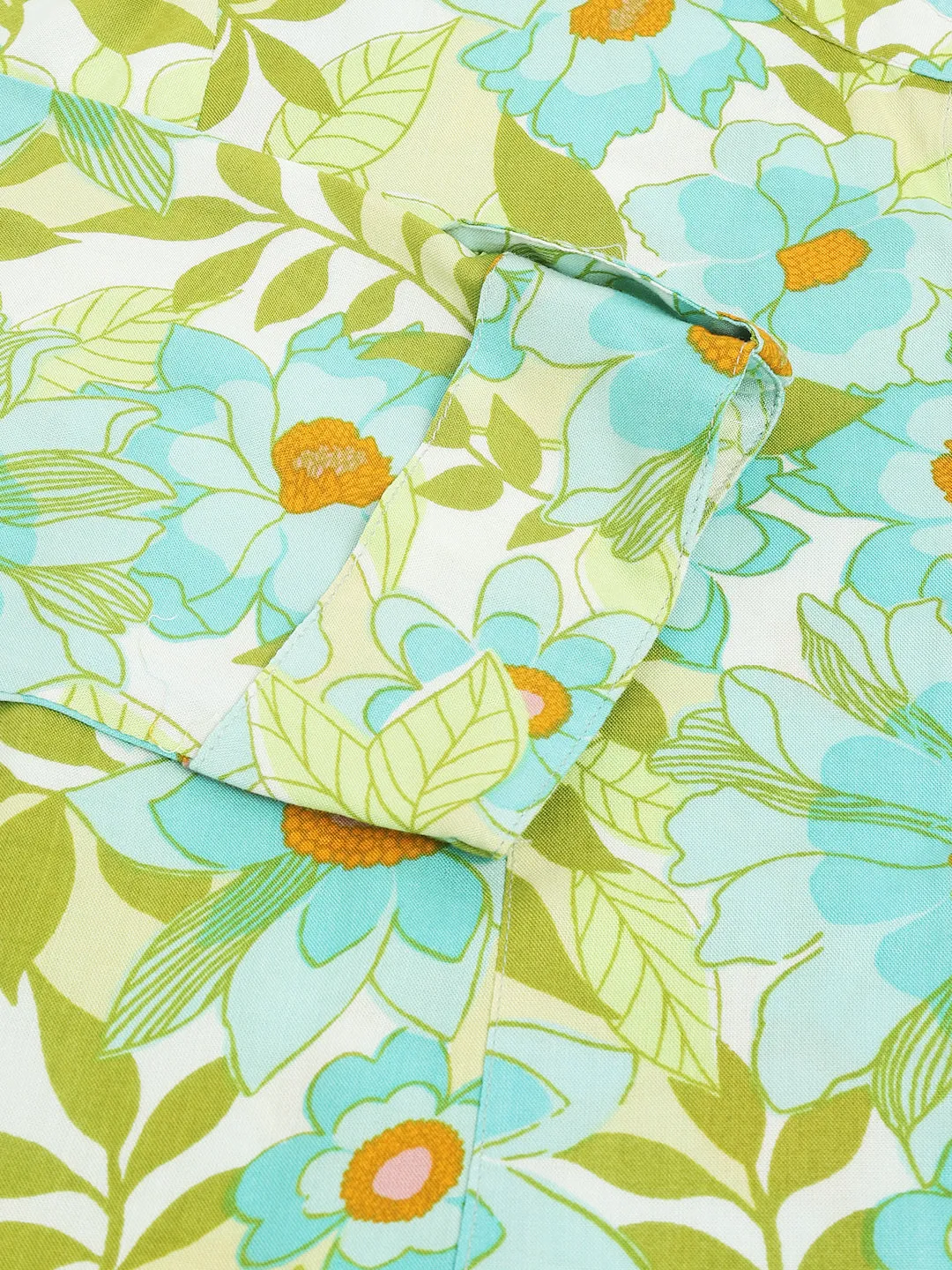 Jashvi Green Floral Printed Rayon Shirt Style Top