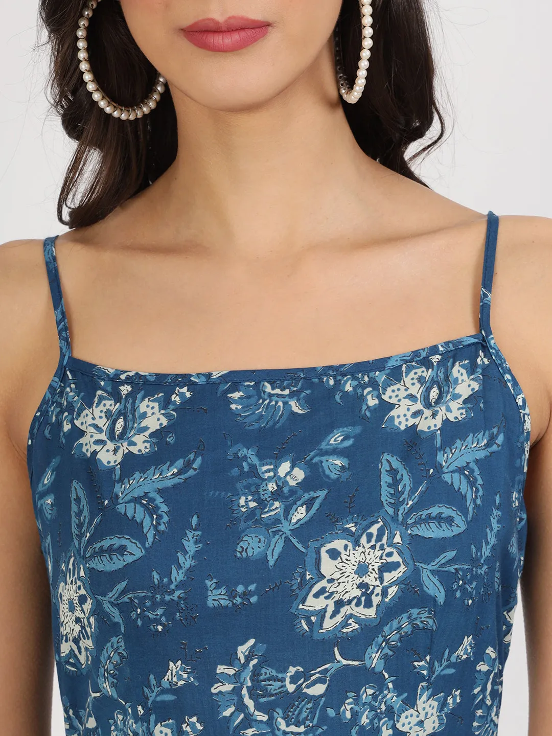 Jashvi Indigo Blue Cotton Long Dress for Women