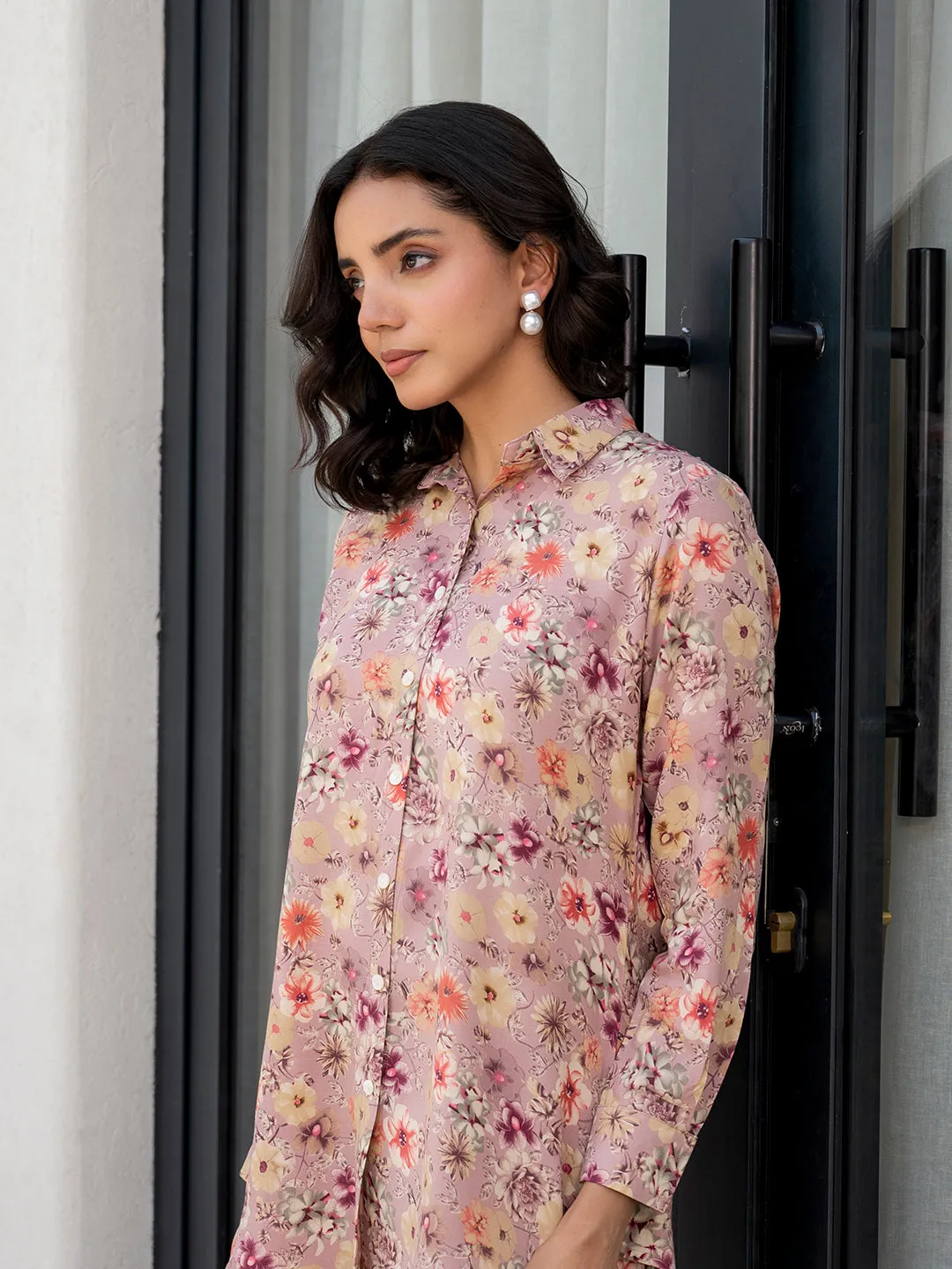 Jashvi Purple Multi Floral Printed Rayon Co-ord Set