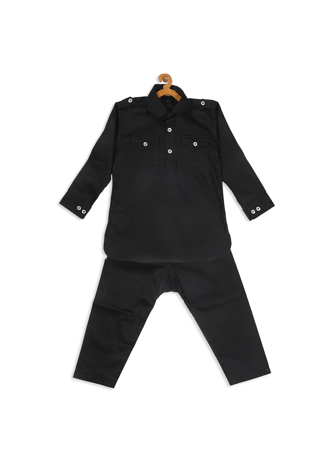 Jashvi SISHU Boy's Black Pure Cotton Pathani Style Kurta With Pyjama Set