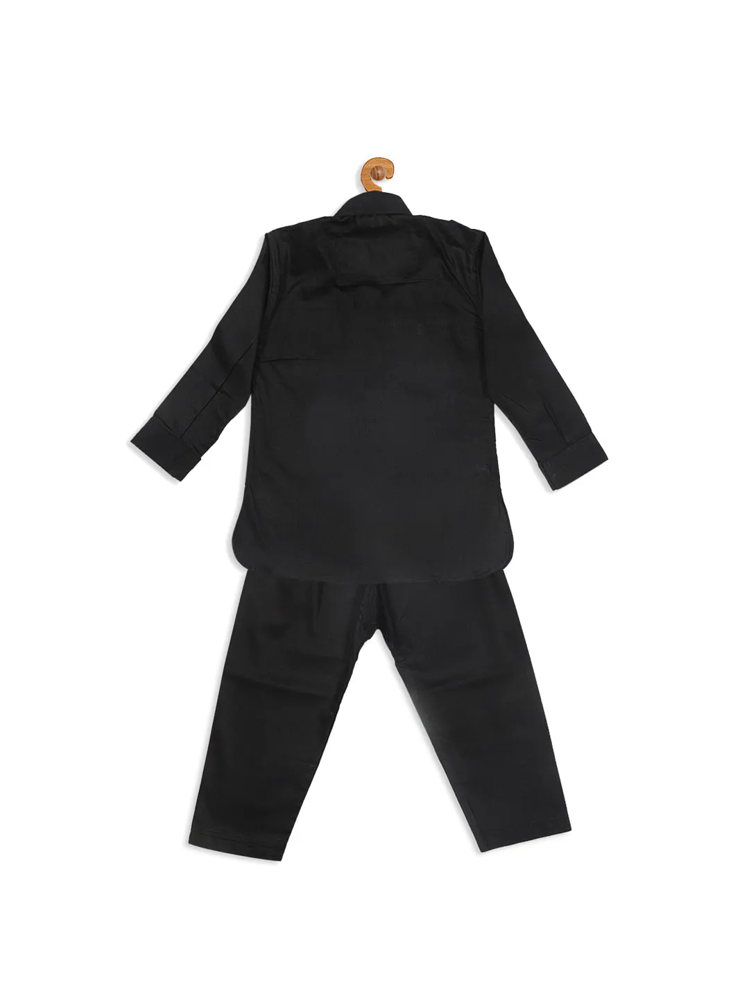 Jashvi SISHU Boy's Black Pure Cotton Pathani Style Kurta With Pyjama Set